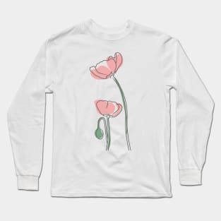 poppy pink pastel flowers Long Sleeve T-Shirt